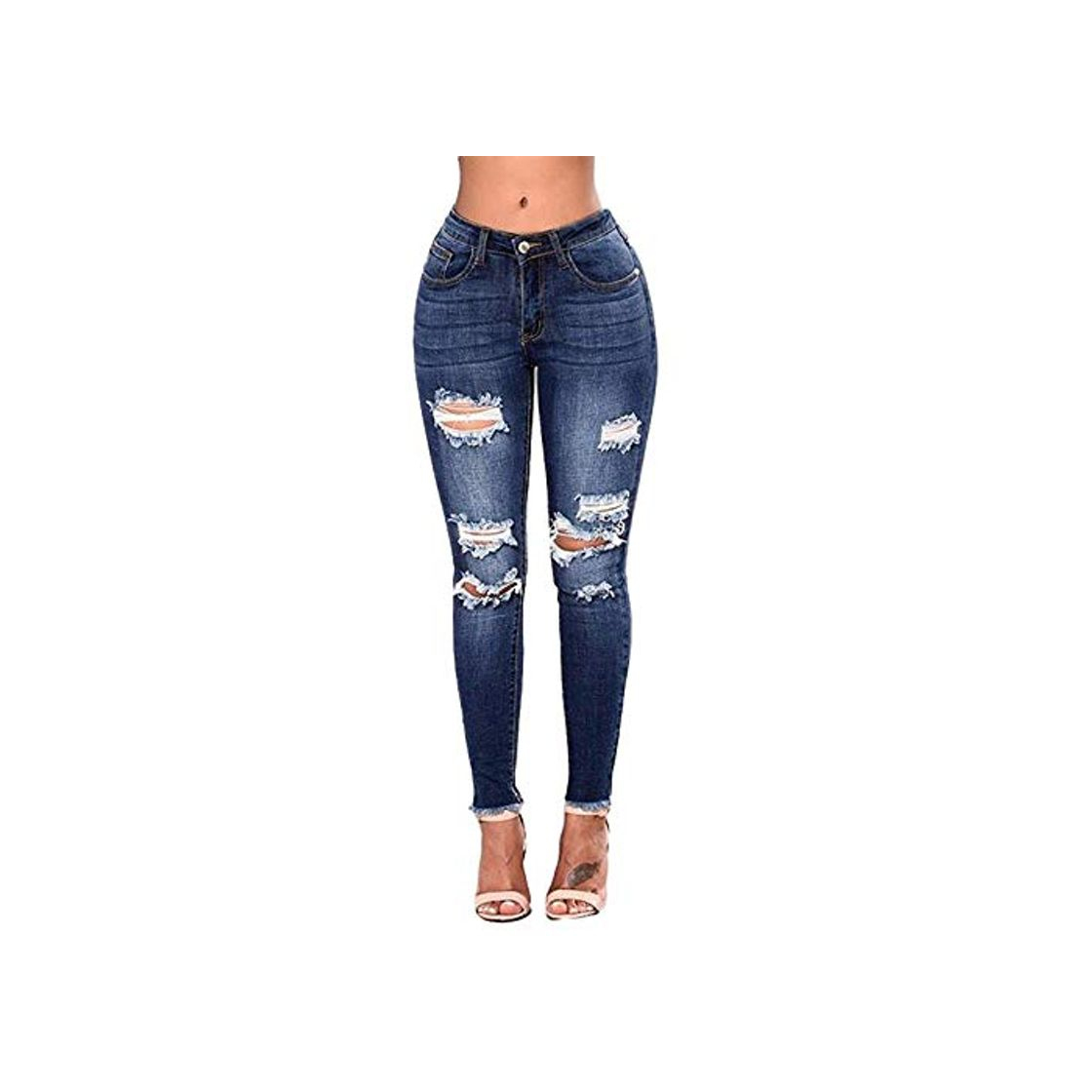 Moda NOBRAND 2020 Nuevo Caliente Mujeres Estiramiento Delgado Agujero Ripped Washed Denim Jeans Mujer Slim Jeggs Cintura Alta Lápiz Pantalones Jeans Whisker Azul XXL