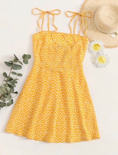 Self Tie Shoulder Shirred Back Sundress