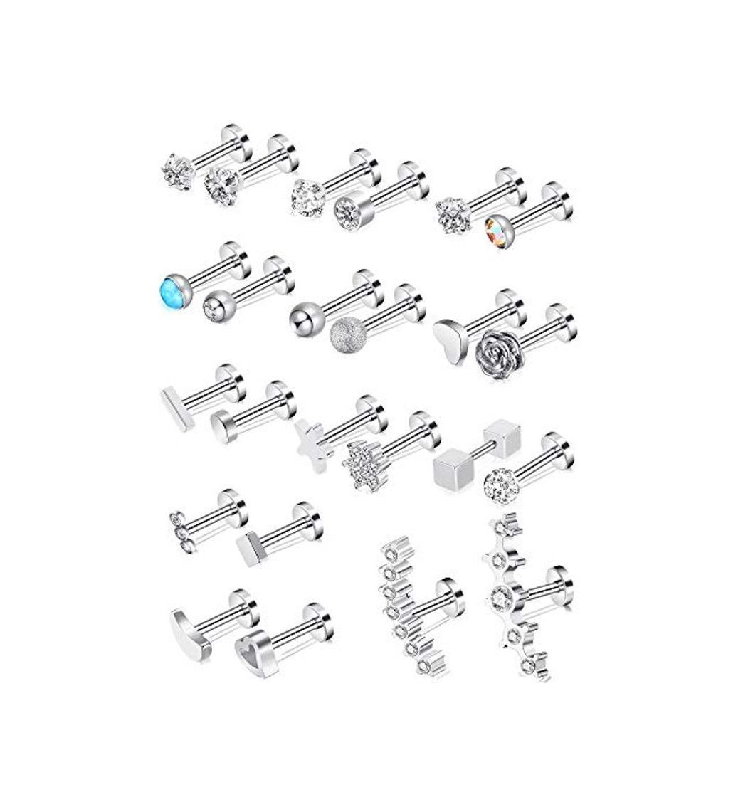 Producto 24 Piezas Aretes 16G Piercing de Oreja De Acero Inoxidable Juego de Aretes de Cartílago de Joyería para Favores de Mujeres Niñas