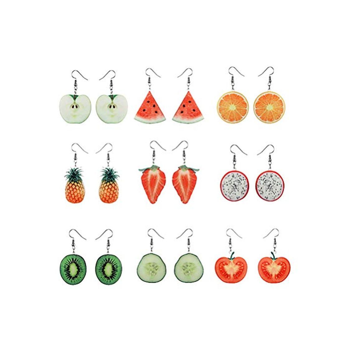 Producto Amosfun 9 pares de aretes colgantes de frutas hechos a mano lindos surtidos creativos divertidos realistas aretes de frutas para mujeres niñas regalo