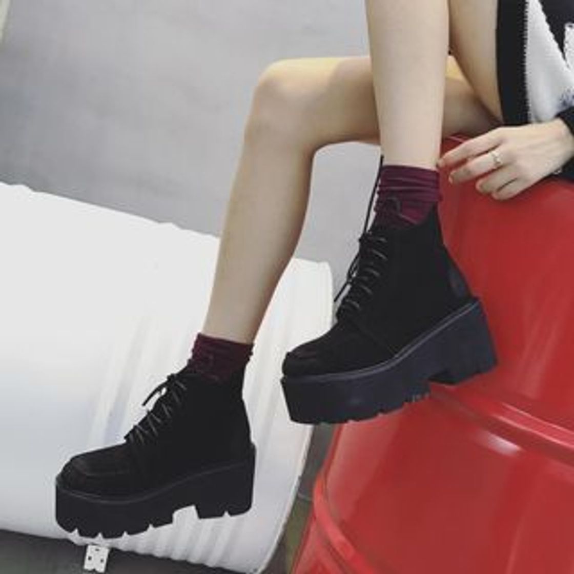 Fashion Anran Botas de plataforma hasta el tobillo con cordones | YesStyle