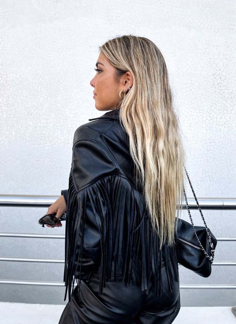 Social CAZADORA EFECTO PIEL CON FLECOS