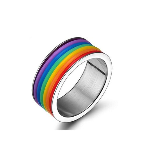 Gudeke Anillos de acero inoxidable del arco iris del homosexual y lesbiana