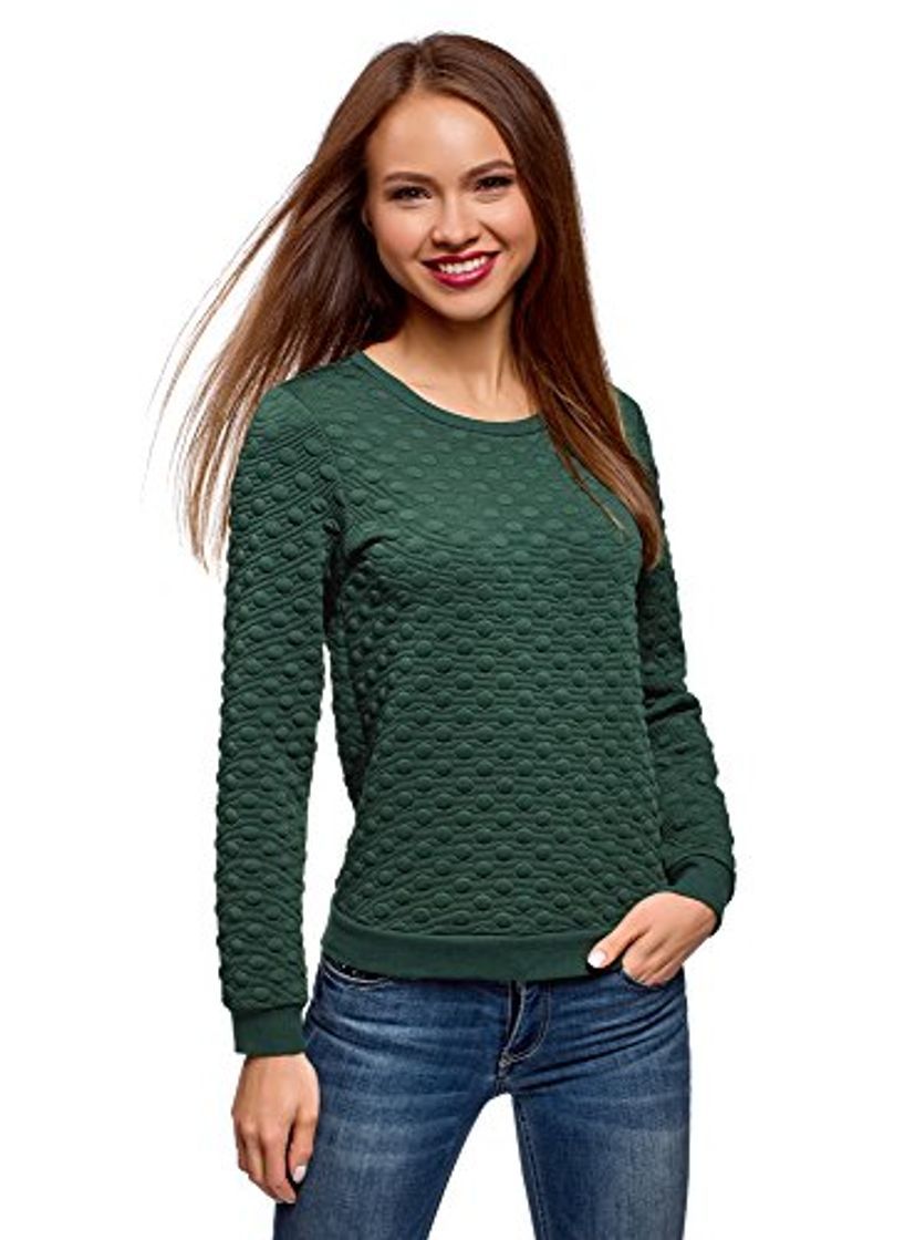 Moda oodji Collection Mujer Suéter Recto de Tejido Texturizado, Verde, ES 44