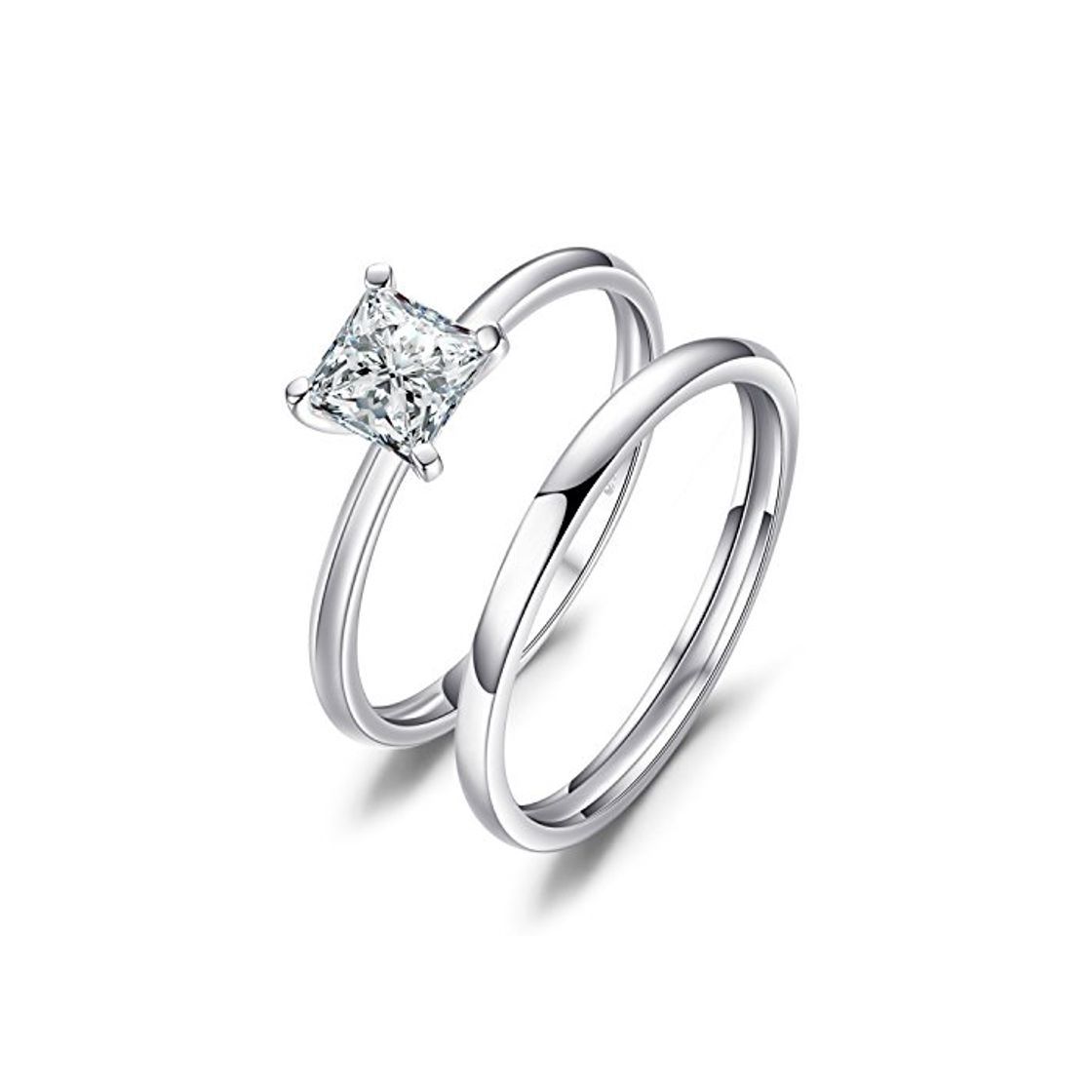 Social JewelryPalace Anillos de Compromiso Solitario Alianzas de boda Para mujeres Promesa Aniversario Conjuntos de novia Princesa Zirconia cúbica Plata de ley 925 Tamaño 14