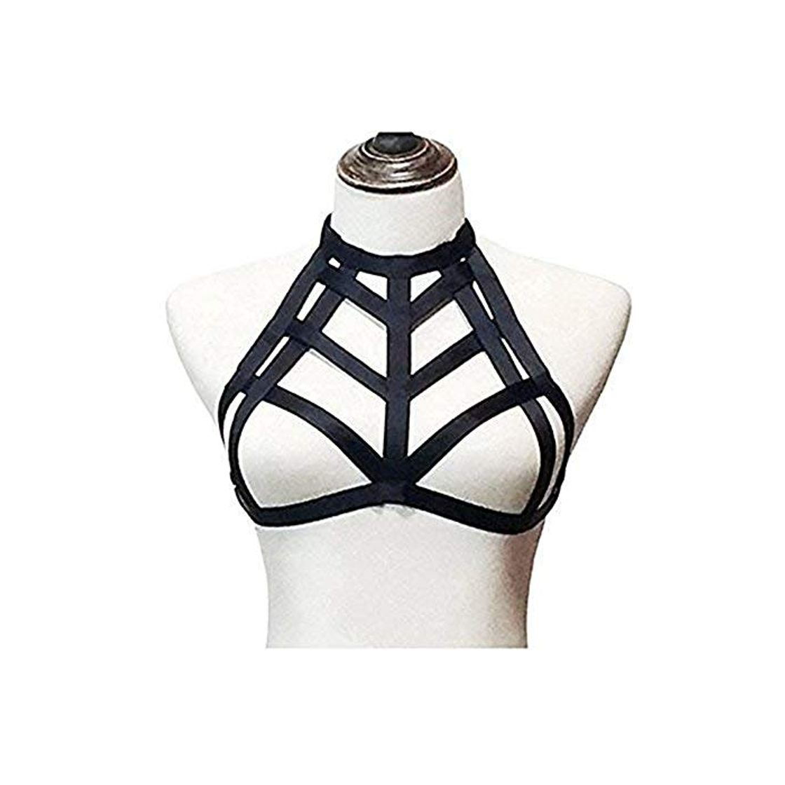 Fashion Arnés elástico de Tiras para Muje Mujeres Lencería Arnés Sujetador Crop Top Cuerpo Pecho Arnés Cinturón Elástico Criss Cross Tiras Cuerpo hueco Cadena Joyas Trajes de baile Ropa interior Bralette Góti