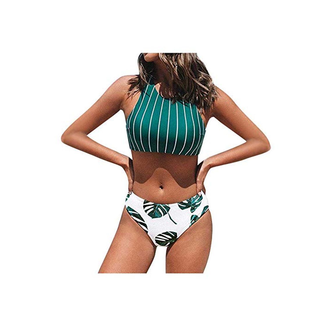 Social NOBRAND Bikini Cintura Alta Rayas Hojas Bikini Estampado a Rayas Traje de