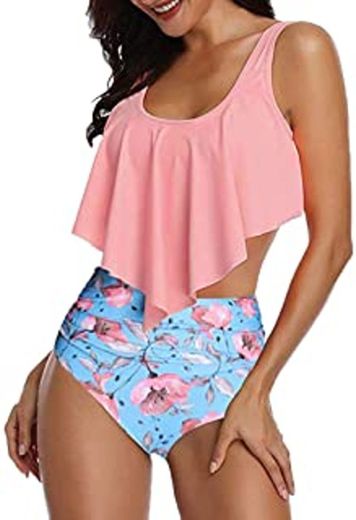 GreatFun Mujeres Mujeres Sexy Dos Piezas Más el tamaño Sexy Sin Espalda Cabestro Impreso Traje de baño Conjunto de Cuello Redondo Trajes de baño de una Pieza Vestidos de baño Vestidos de Playa Bikin