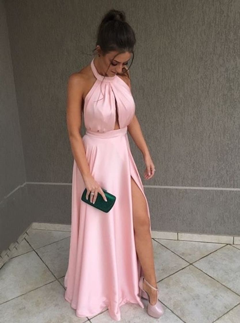 Fashion Vestido rosa longo 