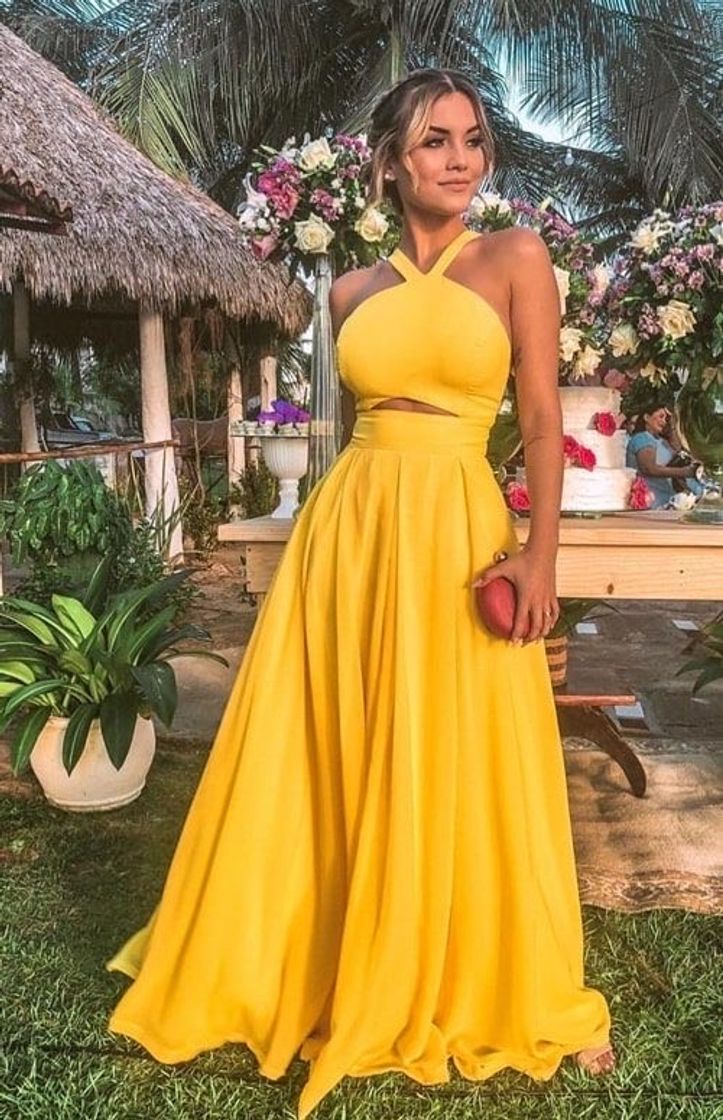 Moda Vestido longo amarelo