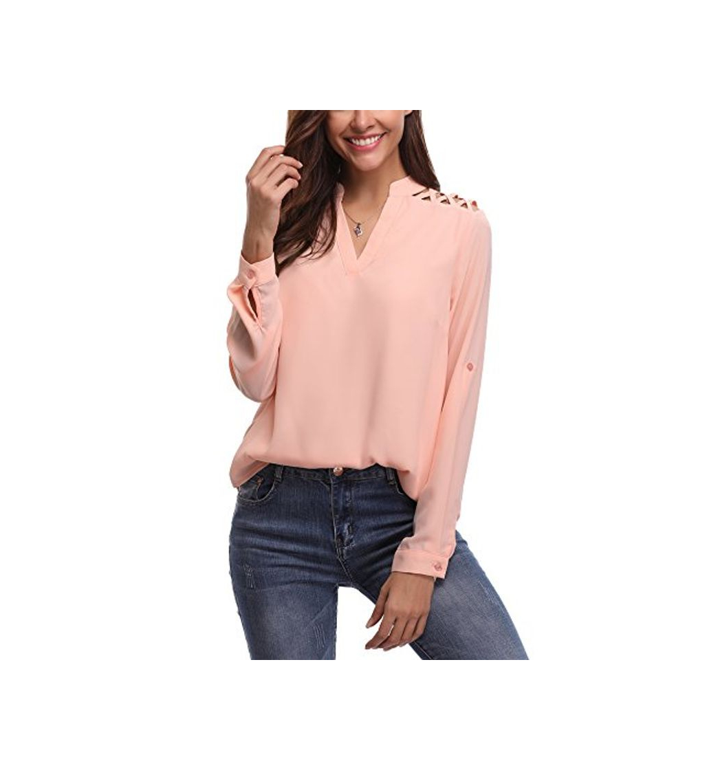 Fashion Blusa de manga larga y cuello en V