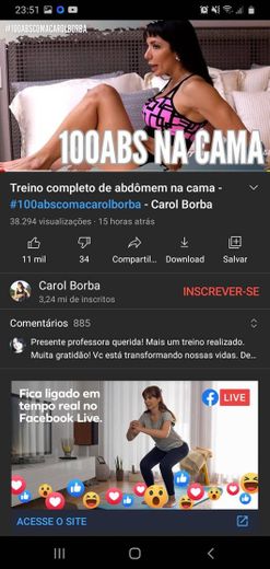 Treino completo de abdômem na cama - Carol Borba - YouTube