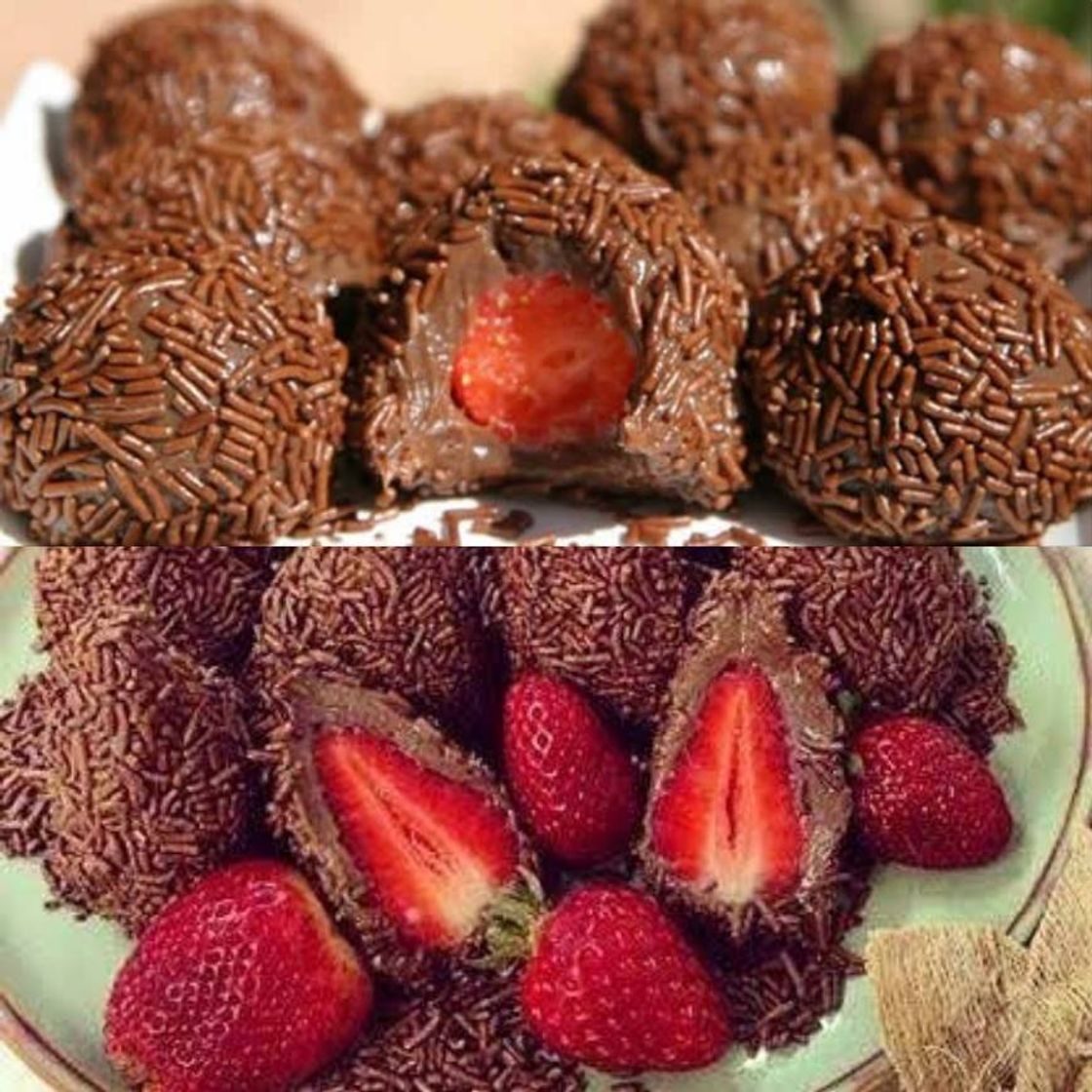 Fashion Brigadeiro recheado com morango 😋