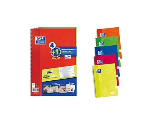 Oxford Cuadernos A4,Tapa Extradura, Pizarra Write&Erase, 80 Hojas, Cuadrícula 4x4, Pack 4