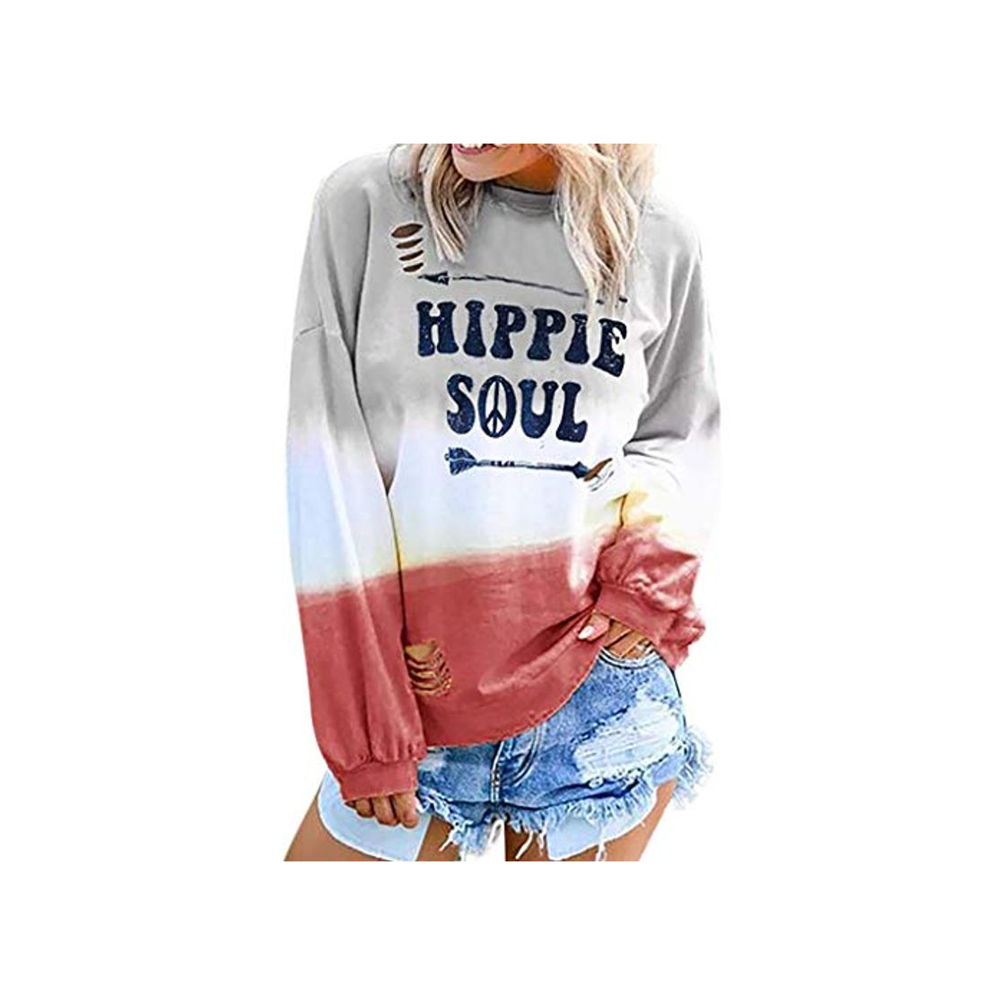 VRTUR Sudadera único Estilo Invierno Moda Mujer Color Degradado Manga Larga Cuello Redondo Letra Impresa Tops Casuales，2019 úLtimo Estilo De Tendencia