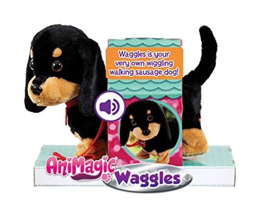 Animagic- Waggles, mi Perrito Salchicha Mascota Que ladra y anda, Color Negro