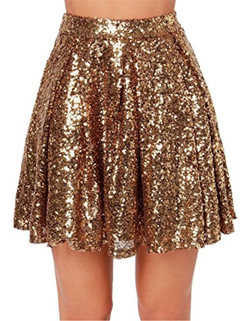 Fashion SZIVYSHI Cintura Alto Brillo Metalizados Sequin Lentejuelas Plisado Mini Minivestido de Corte