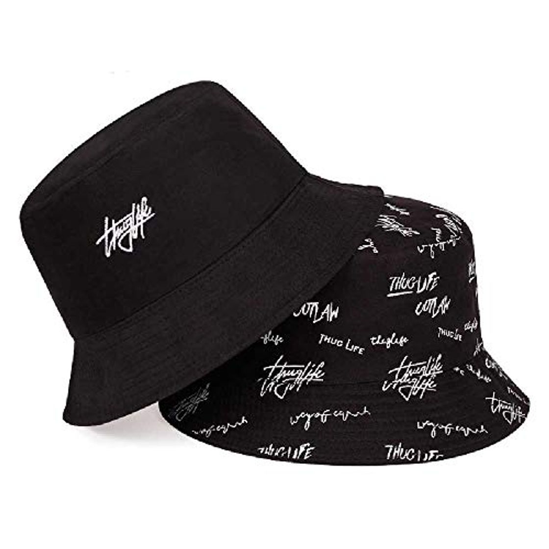 Fashion TUOLUO Sombrero De Pescador De Doble Cara Sombrero De Sol De Verano para Mujer Impresión De Letras Sombrero De Cuenca Salvaje Sombrero De Cubo De Hip Hop Negro