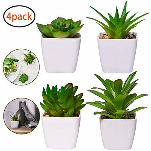 YHmall 4pcs Plantas Artificiales Decoracion Exterior de Suculentas con Macetas Plásticas de