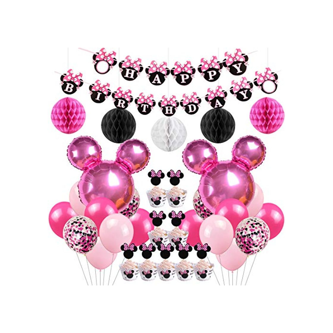 Jollyboom Artículos de Fiesta de cumpleaños con temática de Minnie Decoraciones Globos