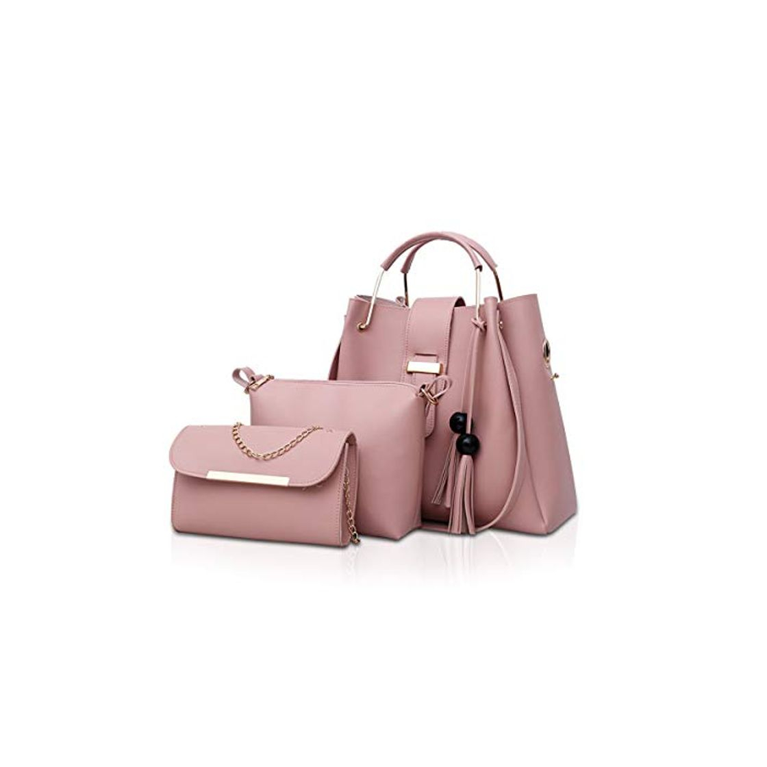 Products NICOLE & DORIS Bolsos de Mano para Mujer Bolsas de 3 Piezas Juego de Bolsos para Damas Bolsos con Cadena Bolsos con Asas Superiores Bolsos de Hombro Rosado