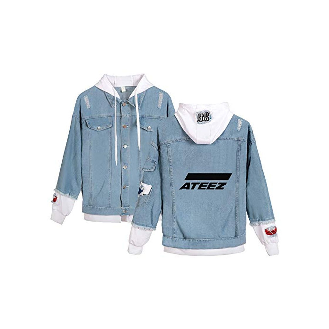 Moda KPOP ATEEZ Jeans Hoodies Casual Denim Jacket para Hombres