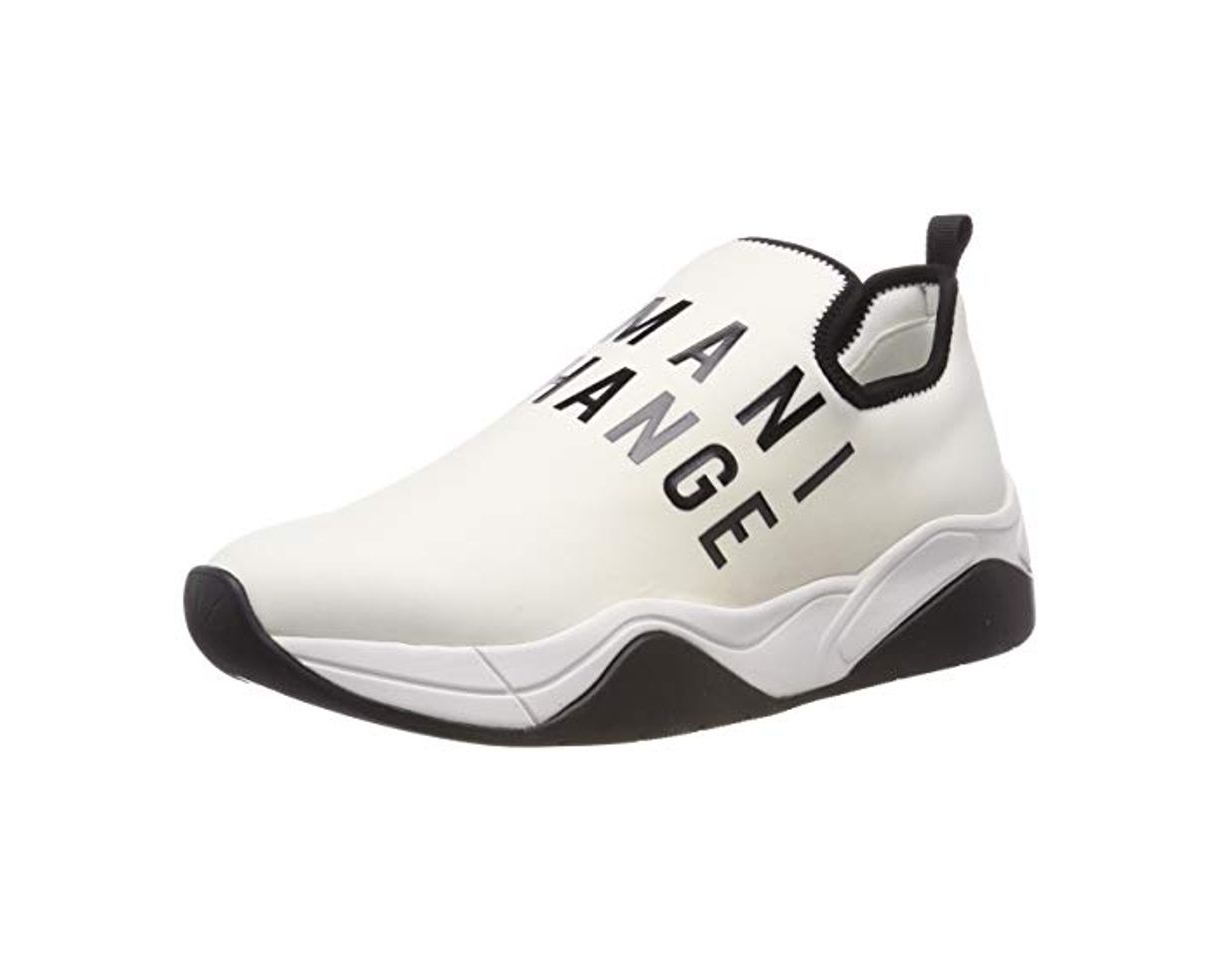 Moda Armani Exchange Neoprene Lace Up Sneaker, Zapatillas para Mujer, Blanco