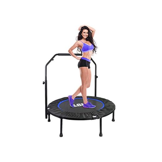 LBLA Trampolín Fitness Plegable 101 cm con Apoyabrazos Ajustables Trampolín para Niños Adultos Gimnasio Interior Equipamiento Deportivo Peso máximo 150 kg