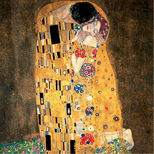 Impresión sobre lienzo con bastidor de madera de Gustav Klimt «El beso»