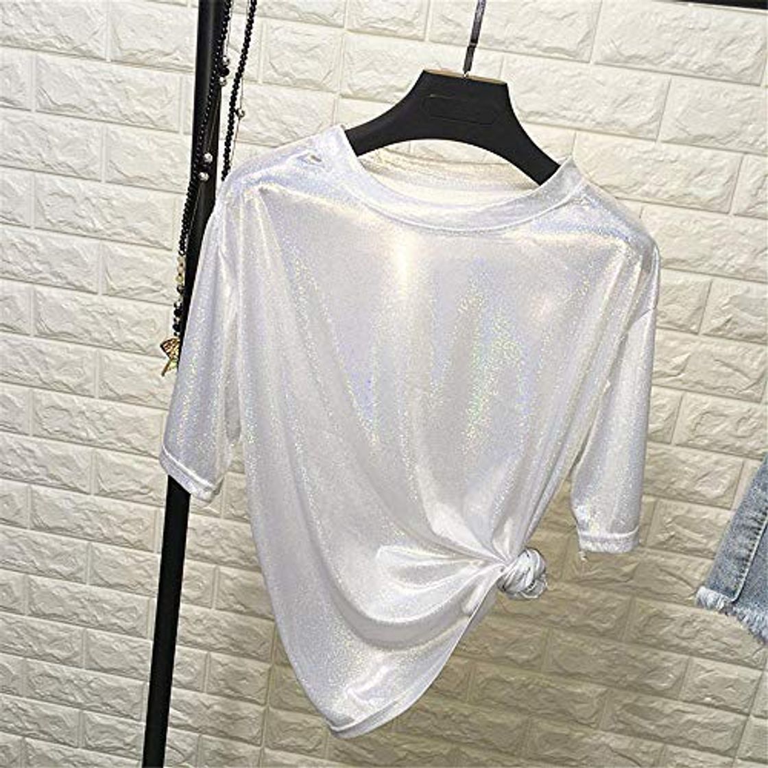 Social JFHGNJ Daddy Chen Glitter Camiseta Loose Femme Bling Tops para Mujer Manga