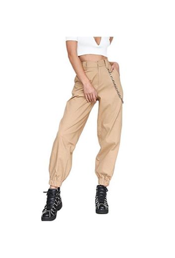 YACUN Mujer Casual Pantalones Cargo Pantalon Hip Hop Jogger con Cadena Danza