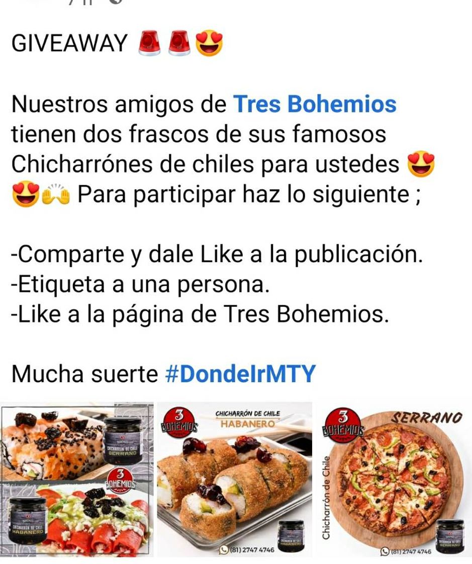 Social GIVEAWAY 🚨 Nuestros amigos de Tres Bohemios te lo regalan.
