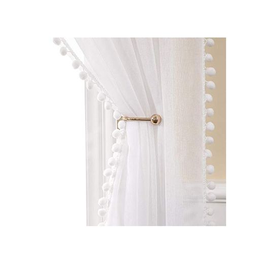 MIULEE Cortinas Bolsillo Poliéster Pom Translucida de Dormitorio Moderno Ventana Visillos Salon para Sala Cuarto Dormitorio Comedor Salon Cocina Salón de 2 Unidades 140 x 260cm Blanco