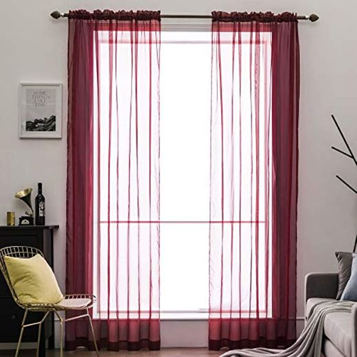 MIULEE Cortinas Poliéster Navideña Decoración Translucida de Dormitorio Moderno Ventana Visillos Salon para Sala Cuarto Dormitorio Comedor Salon Cocina Salón de Rojo 2 Unidades 140x225cm