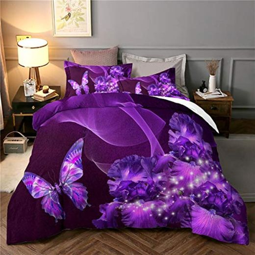 WONGS BEDDING Funda nórdica de 3 Piezas Conjunto de edredón púrpura King