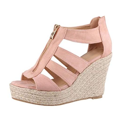 Jumex Elara Sandalias de Mujer Tacón de Cuña Plataforma Chunkyrayan TH82221-Pink-38