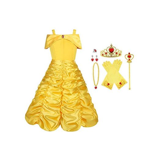 Vicloon Disfraz de Princesa Belle Vestido y Accesorios para Niñas
