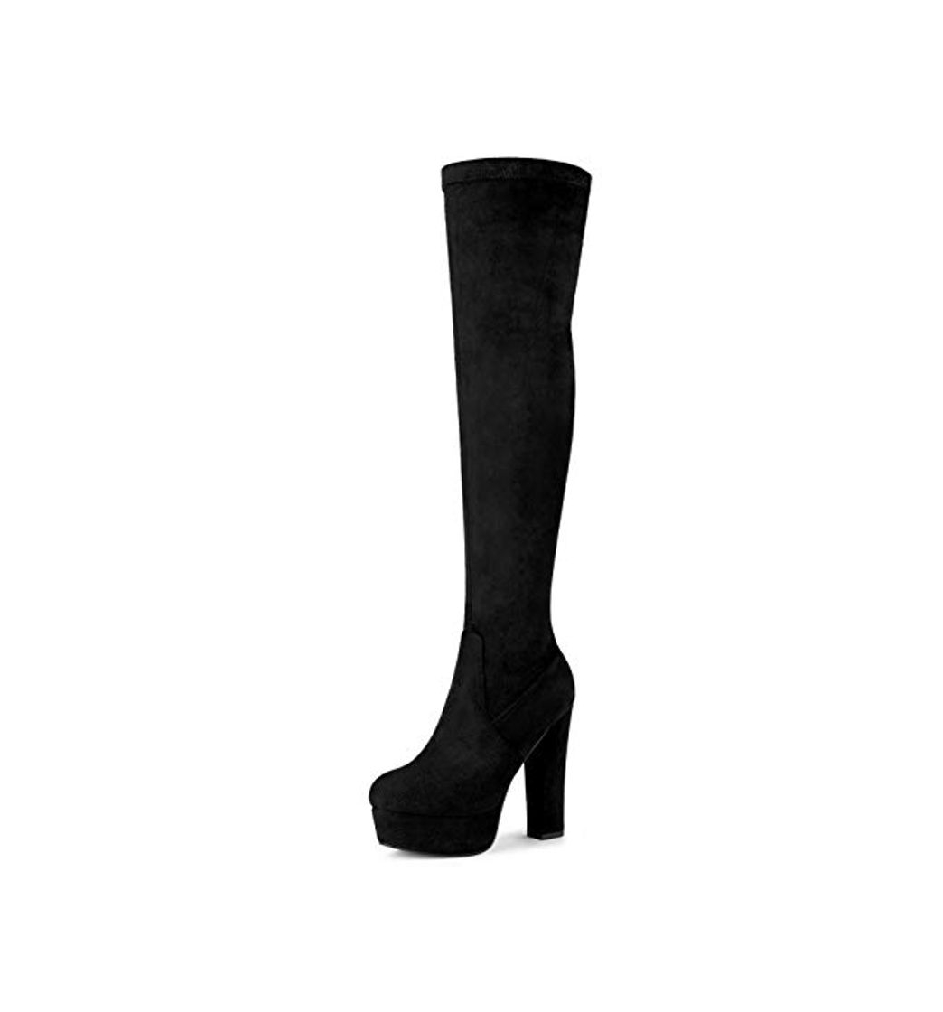 Social Allegra K Botas De Tacón Alto De Bloque sobre La Rodilla con Plataforma para Mujer Negro 39 EU