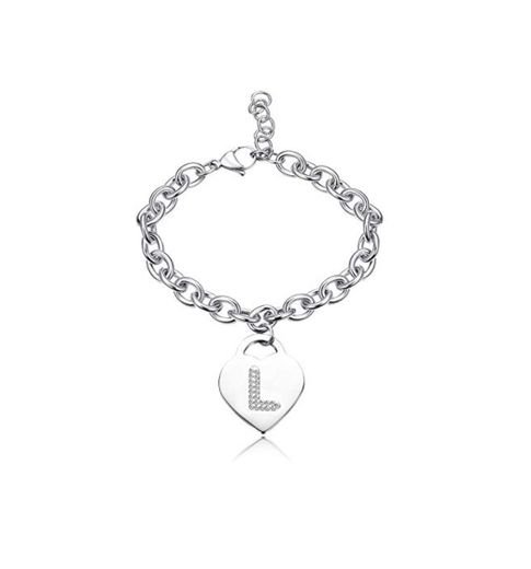 Besteel Acero Inoxidable Pulsera Inicial para Mujeres Niñas Corazón Colgante Pulsera Letra