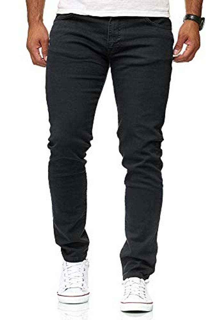 Social Red Bridge Jeans Slim-Fit Básico Chino de Hombres Denim Elásticos Moda Vaquero