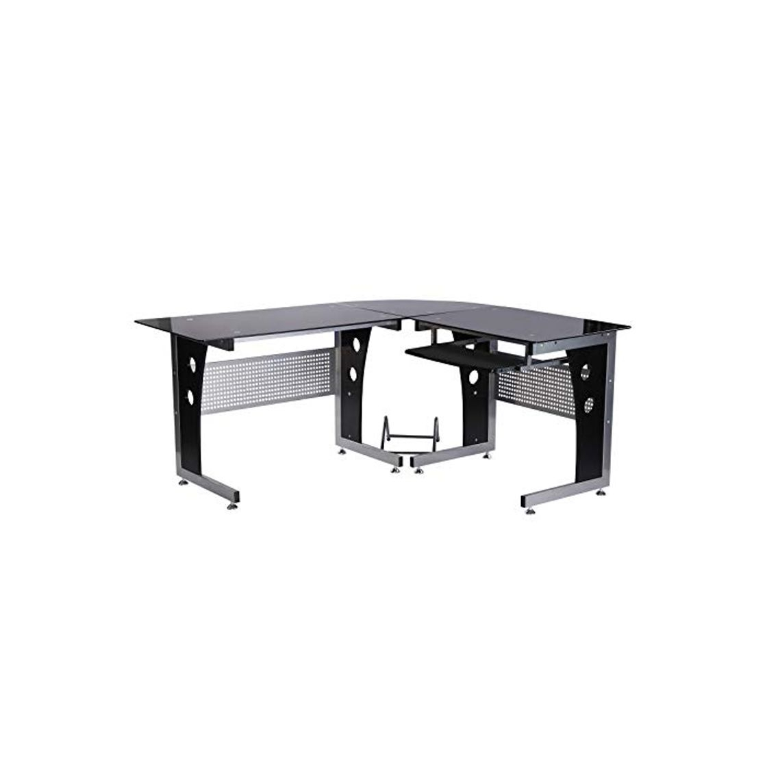 Producto HOMCOM Mesa Esquinera PC Escritorio Ordenador Oficina Dormitorio Hogar Escuela Metal Madera Vidrio de Seguridad