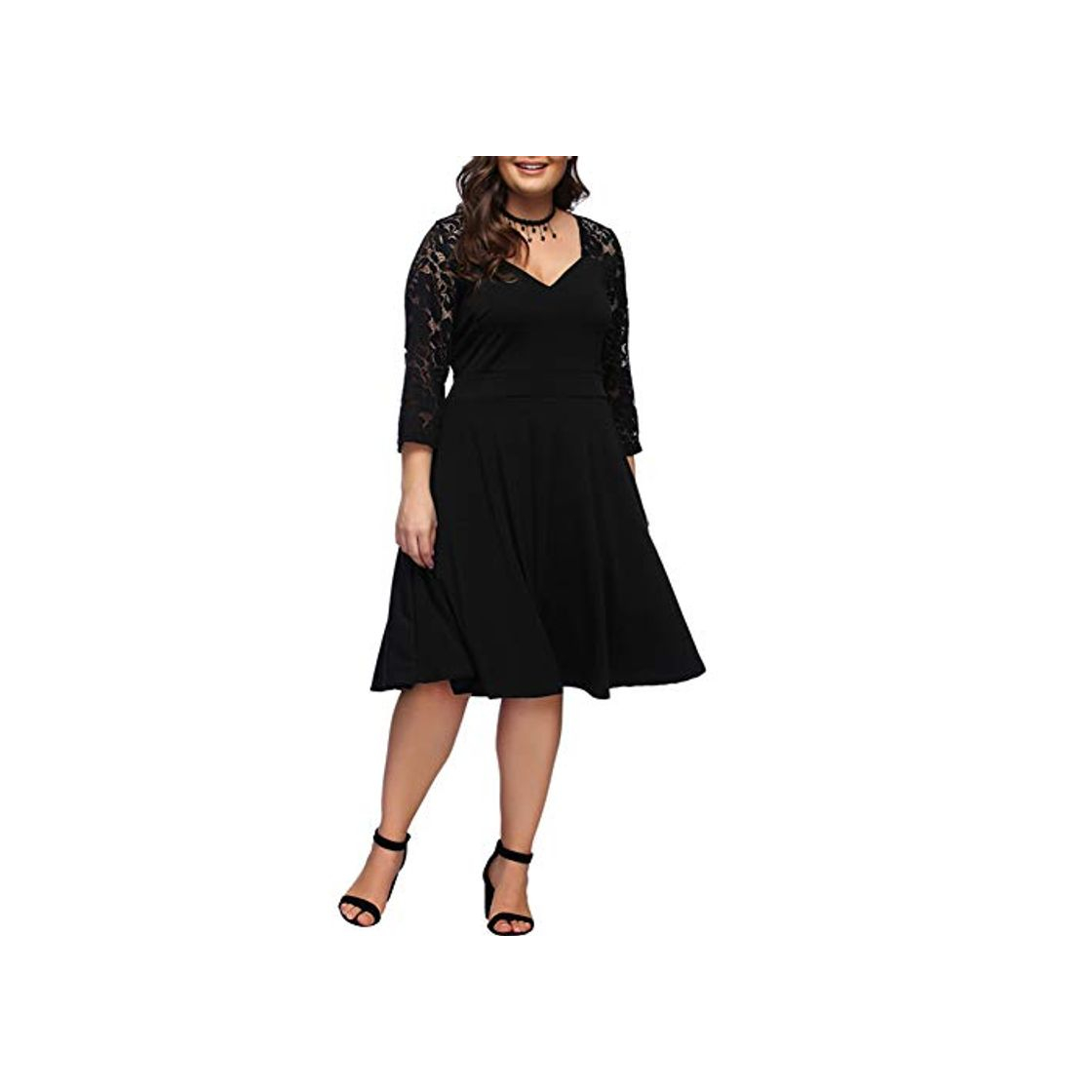 Producto Lover-Beauty Vestido Mujer Corto Elegante Sexy Cuello V Raya Talla Grande Top