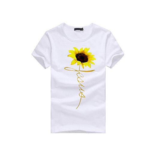 Camiseta de Manga Corta con Estampado de Girasol de Talla Grande para Mujer Blusa sin Mangas