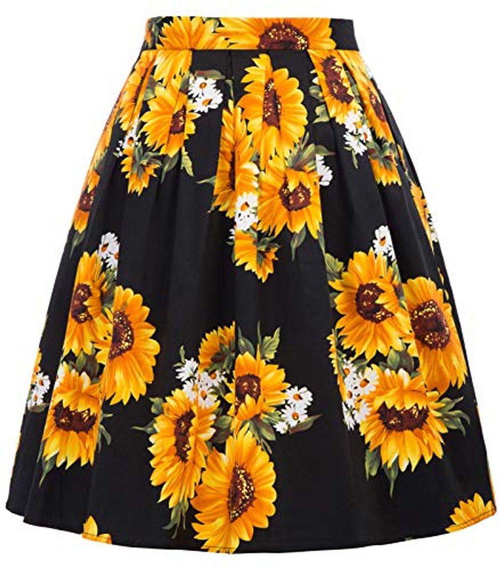 Moda GRACE KARIN Falda Negra de Fiesta Girasol Floral Pin Up Retro Corta 32# XL