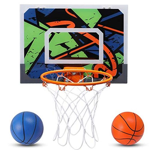Pro Indoor Mini Canasta de Baloncesto para Niños – 16 x 12 pulgadas – Canasta de Baloncesto para Puerta y Pared – 2 Pelotas de Goma y 1 Bomba de Aire – Regalos para Niños Tikitaka