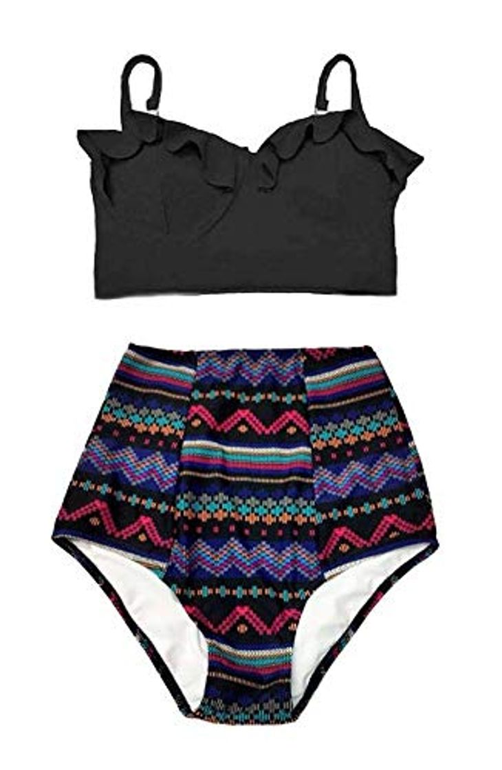 Moda Bikinis Conjuntos Mujer Traje De Baño Bikinis De Cintura Alta Para Mujer Traje De Baño Tallas Grandes Trajes De Baño Traje De Baño Con Estampado Geométrico Negro Conjunto De Bikini Push Up Ro