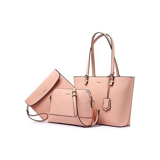 Bolsos de las mujeres bolsos hobo bolso de mano satchel cartera Set 3pcs Rosado