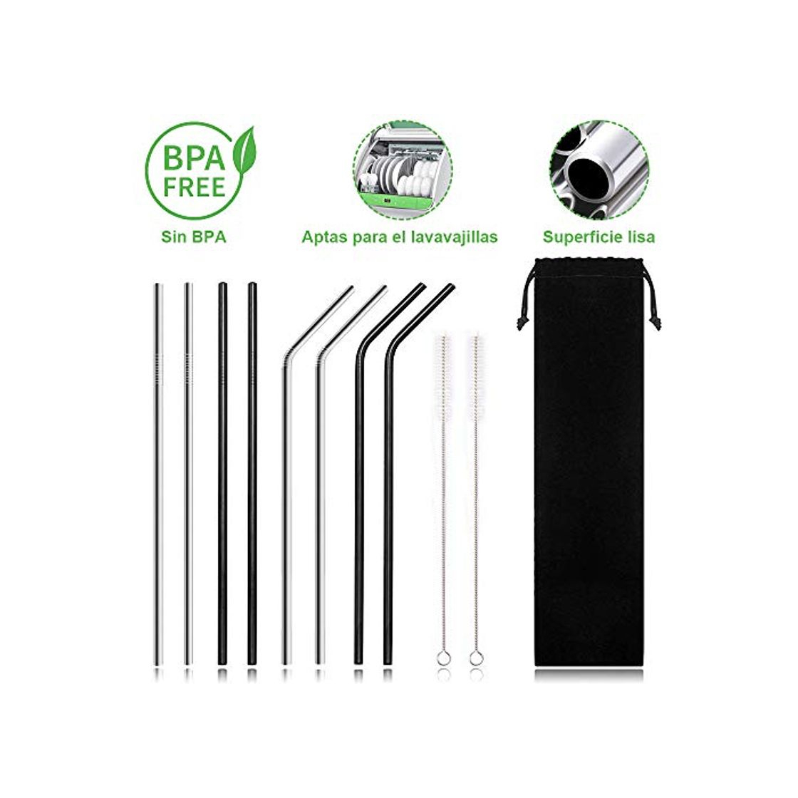Social SlowTon Popotes metálicas de Acero Inoxidable, 10''/ 26.5CM pajas de Beber Reutilizables