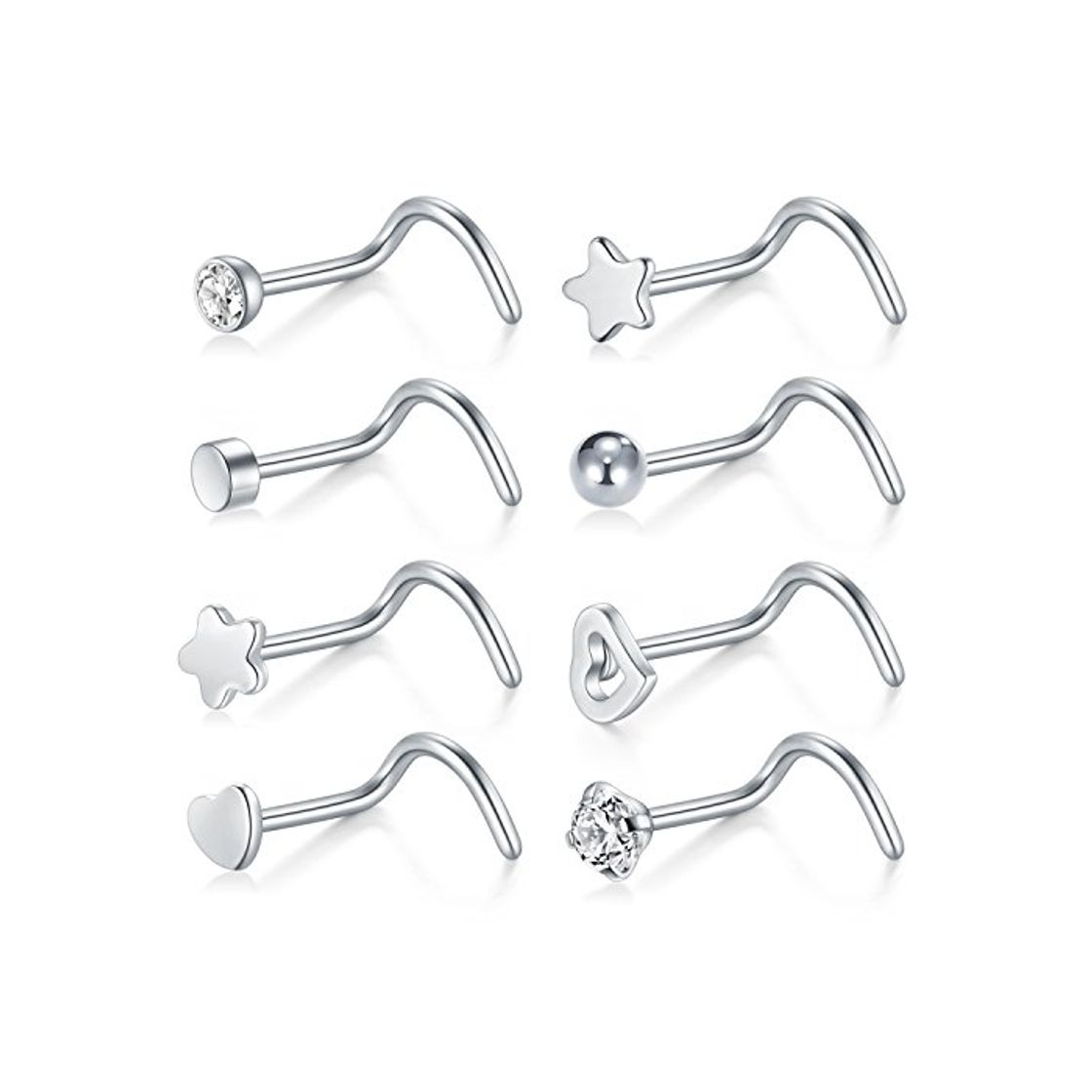 Moda Briana Williams 20G 8 Unids Nose Screw Studs Anillo de Acero Inoxidable