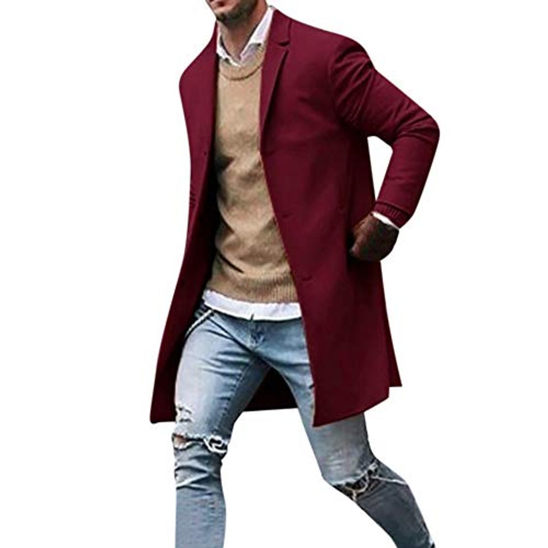 Place Longra@ Hombre Otoño Invierno Botón Slim Manga Larga Traje Chaqueta Gabardina Top